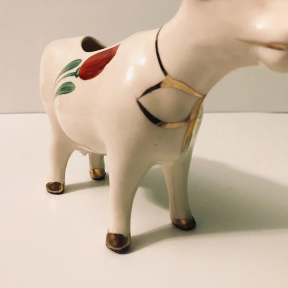 Vintage Ceramic Cow Creamer Red Tulip  Figurine 8 Inch Long - Picture 14 of 16